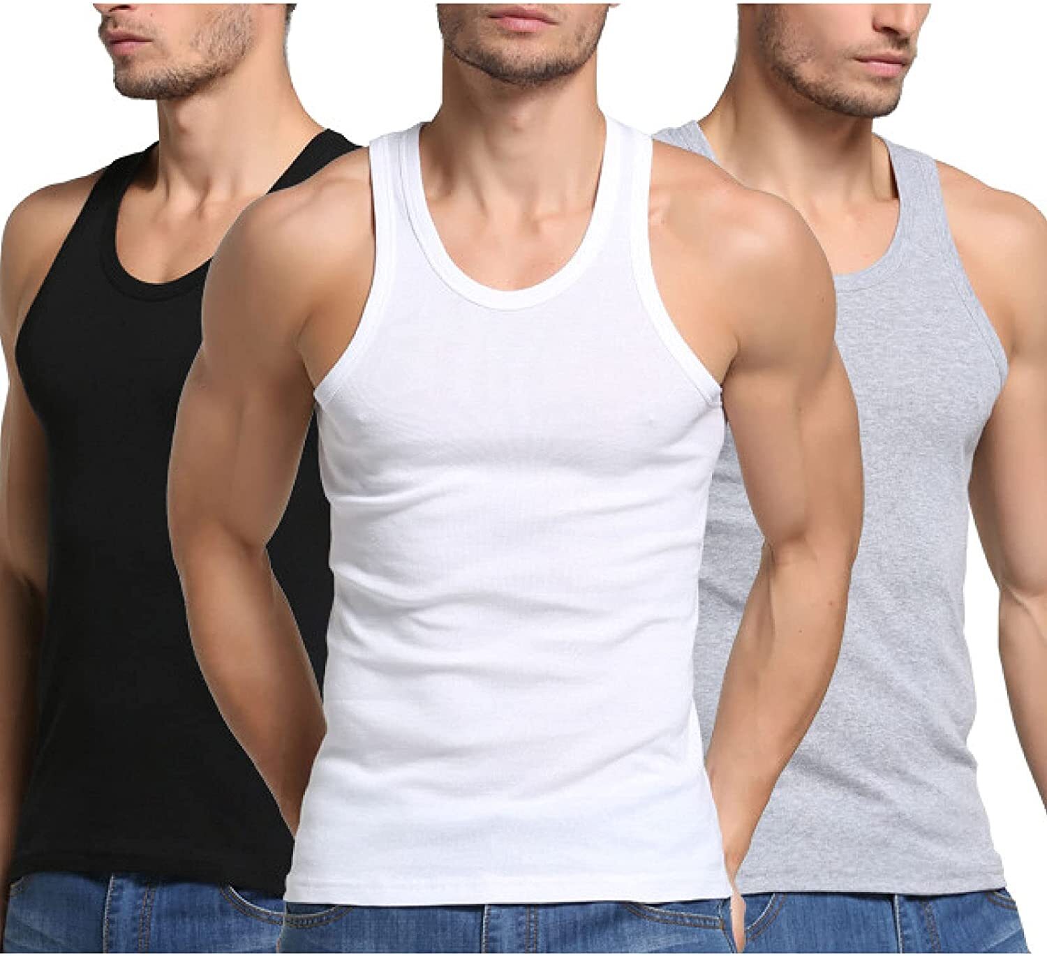 3-6 Pcs Men 100% Cotton Tank Top A-Shirt Wife-Beater Undershirt Ribbed Premium