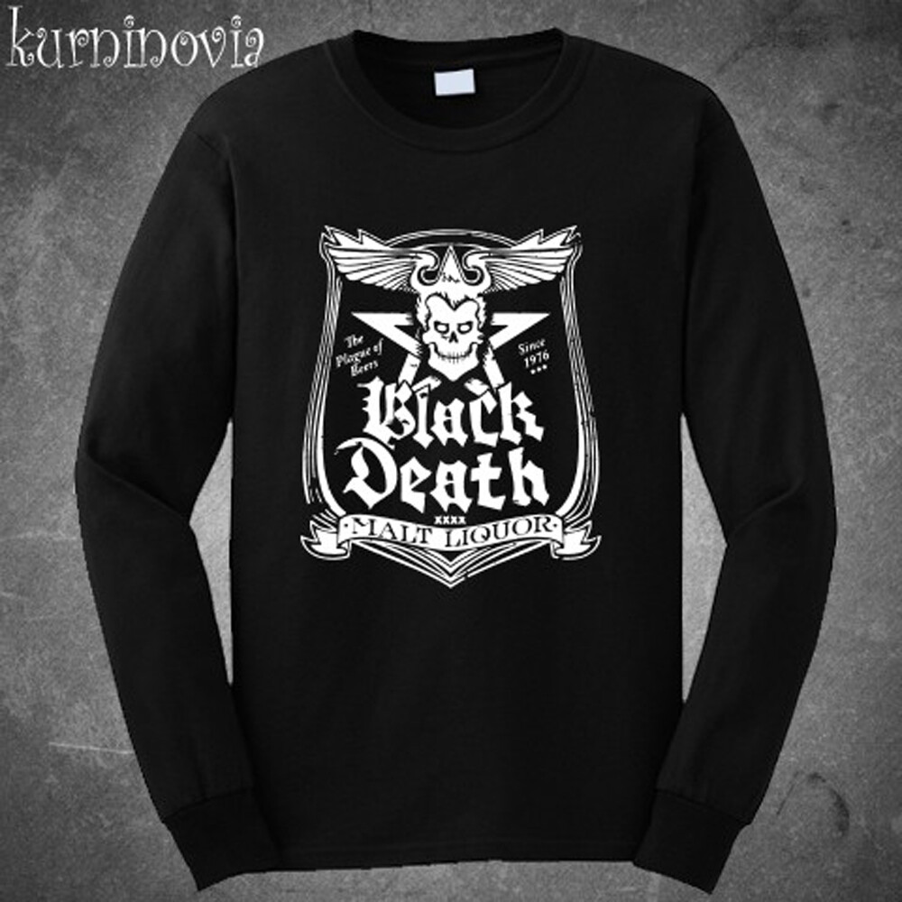 WKRP in CIncinnati Black Death Malt Liquor Long Sleeve Black T-Shirt Size S-3XL