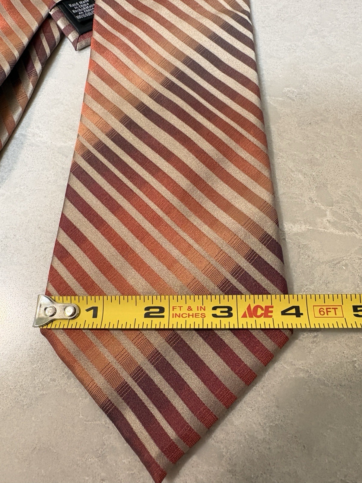 Alfani Orange Ombré Gold 100% Silk Diagonal Striped Tie 3 3/4” wide