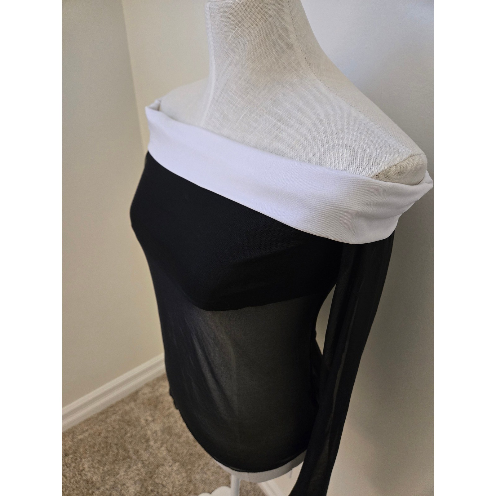 Princess Polly Black Sheer Mesh Off Shoulder Long Sleeve Top Size US 8