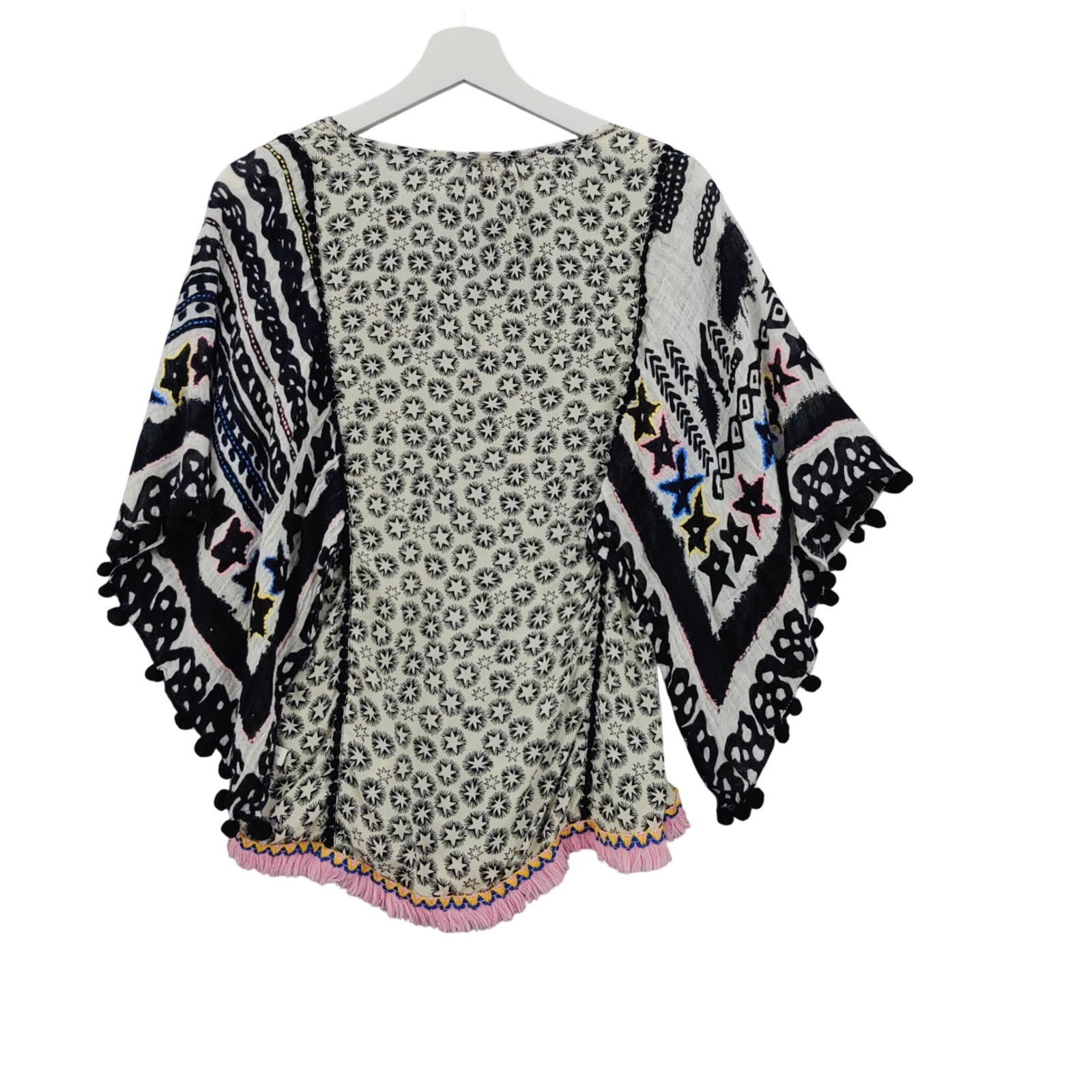 Ivy Jane Womens Eclectic Festival Linen Kimono Top S Cream Star Fringe Festival