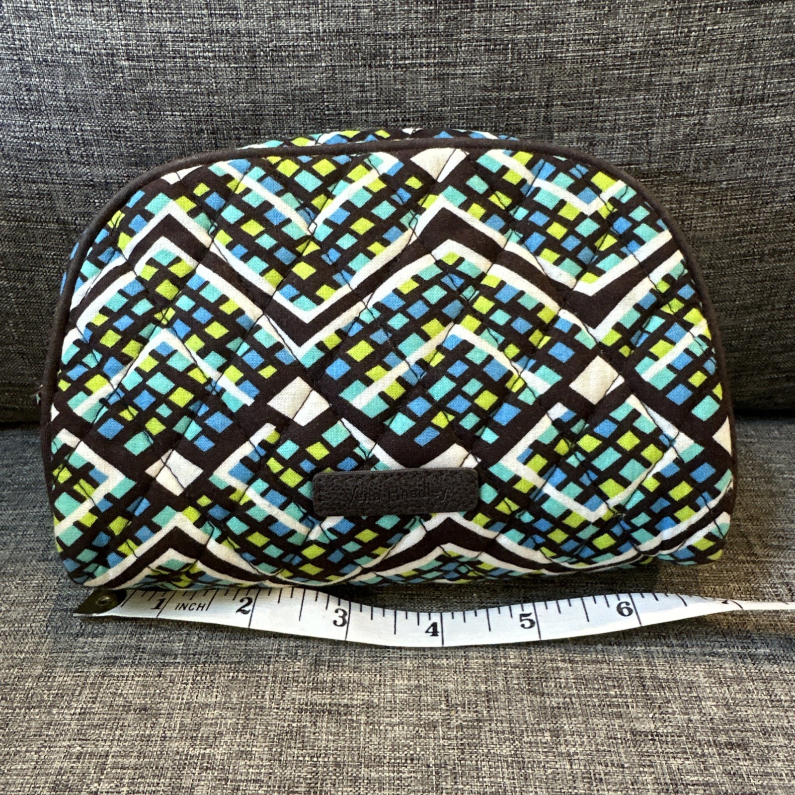 VERA BRADLEY Medium zip Cosmetic Bag Rain Forest pattern Geometric green brown