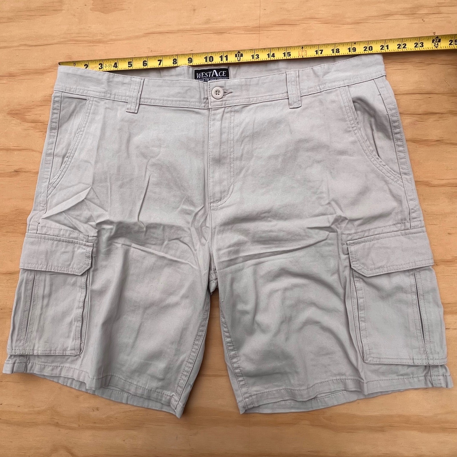 Westace Mens Cargo Shorts Size 42 Gray 100% Cotton Multi Pocket Casual Outdoor