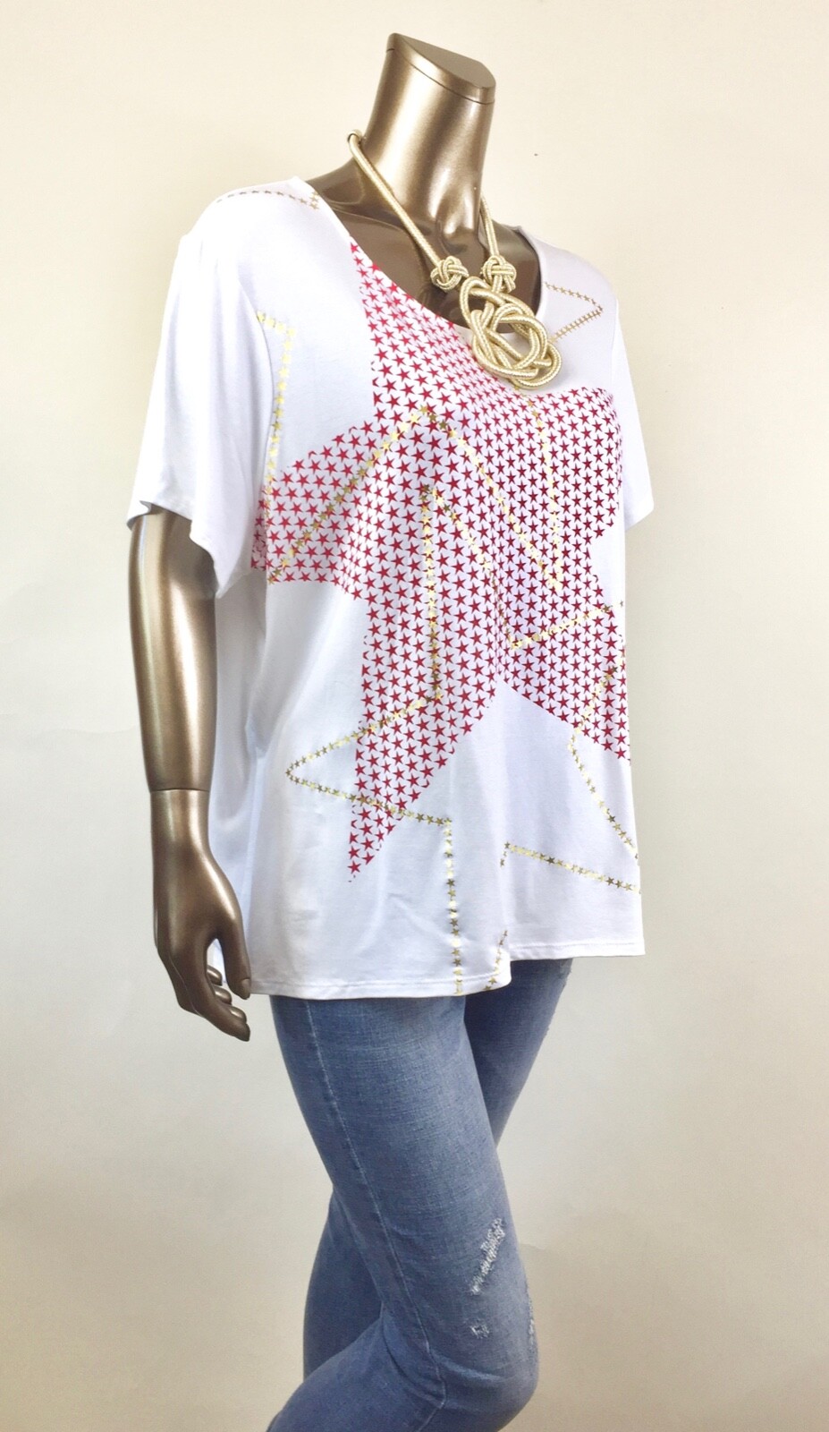 CHICO’S $53 *NEW WHITE STAR SHORT SLEEVES TOP 4. (2X)