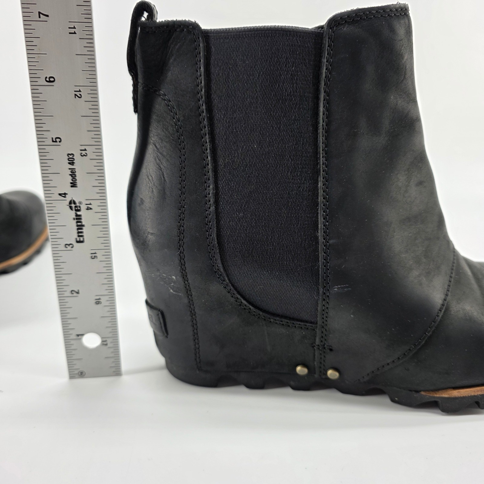SOREL Lea Hidden Wedge Joan Arctic Chelsea Black Leather Boots Waterproof 8.5
