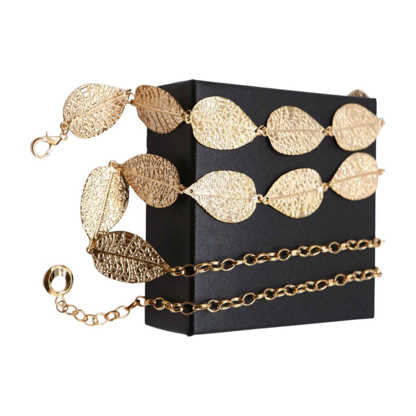 Women Gold Color Metal Chain Fashion Belt Hip High Waist Leaf Charms Size S M