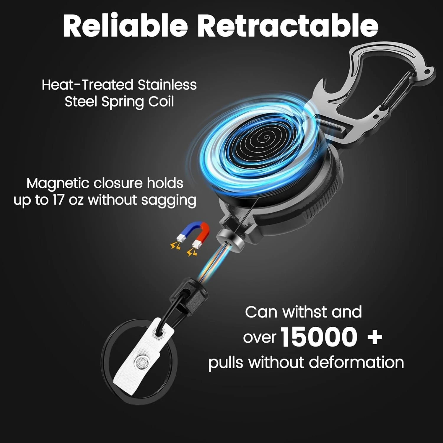 Heavy Duty 2 Pack Badge Holder Retractable Keychain w/ 32” Steel Cord