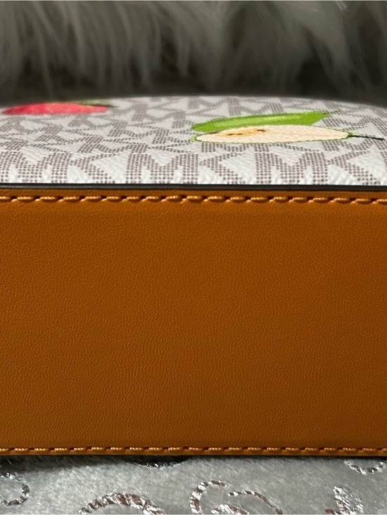 NWT Michael Kors Small, Beige Logo Cosmetic Pouch-Pink/Green/Yellow Fruit Print