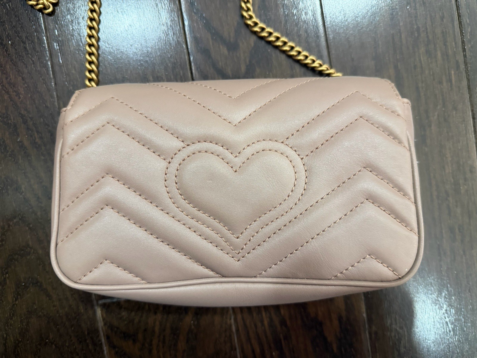 Gucci 476433 GG Marmont Matelasse Super Mini Bag Shoulder Porcelain Rose