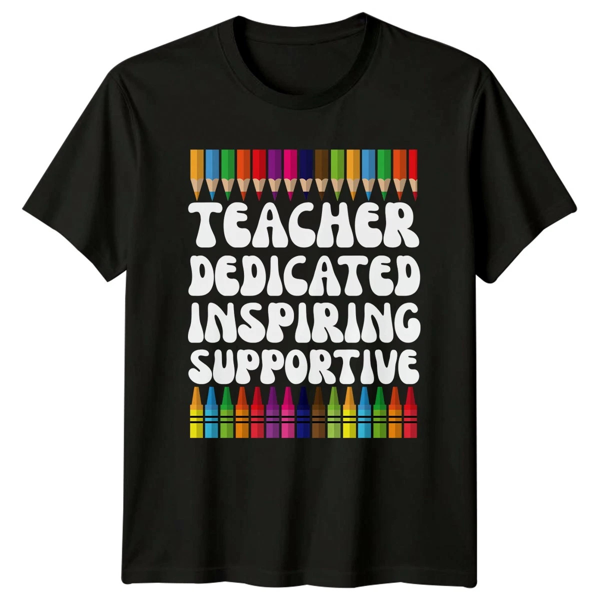 Teacher Dedicated Inspiring Supportive Back To School Black T-shirt