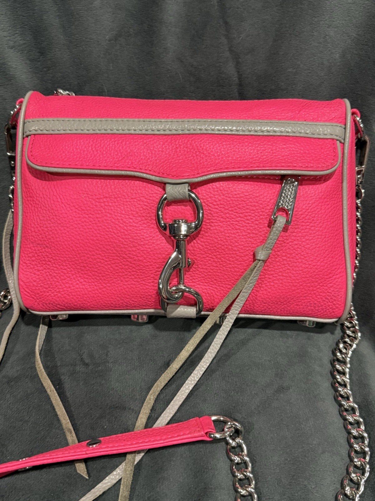 Rebecca Minkoff Mini MAC Convertible Crossbody Bag Neon HOT Pink Leather Rare