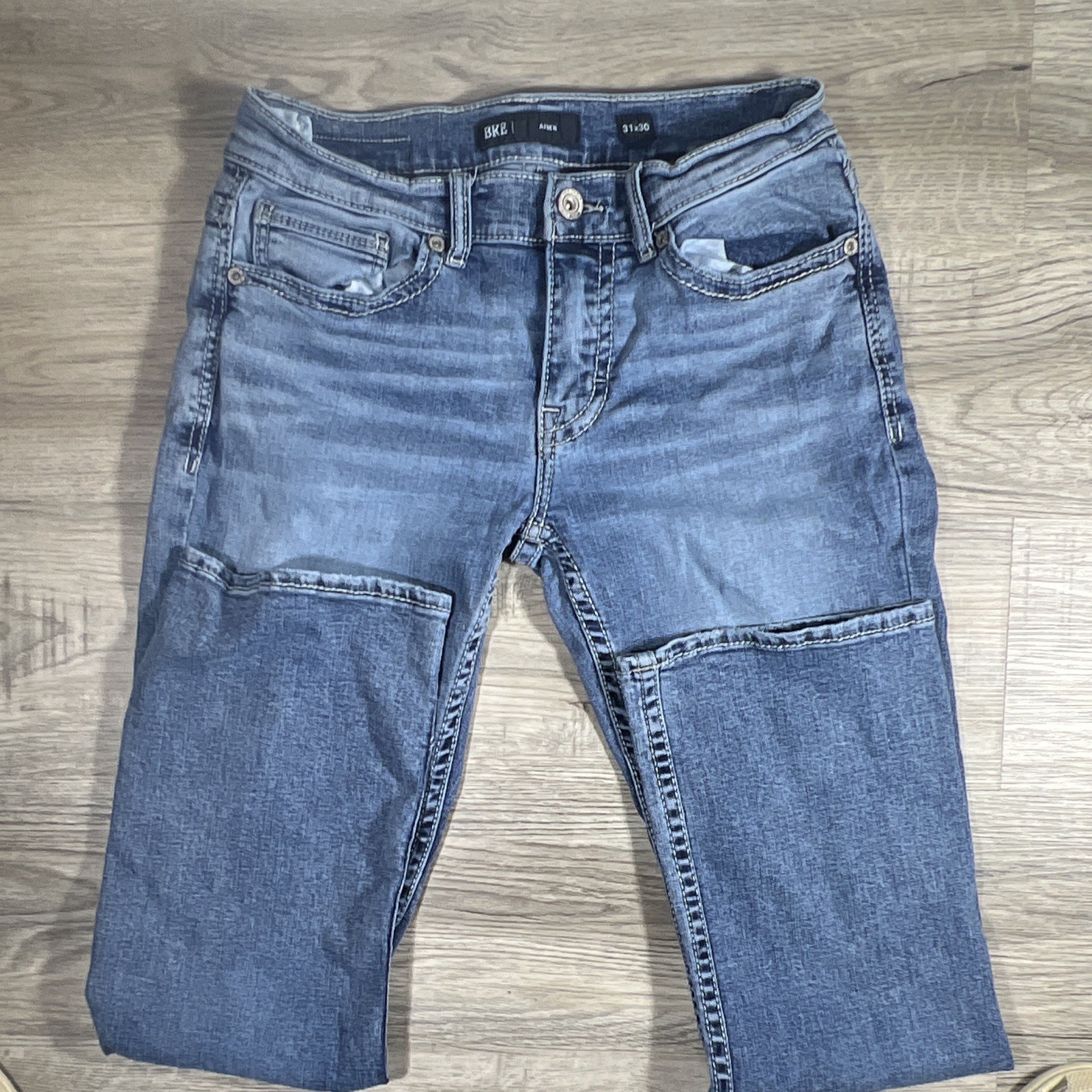 BKE Men’s Blue Bootcut Slim Mid Rise Medium Wash Denim Jeans Zip Button