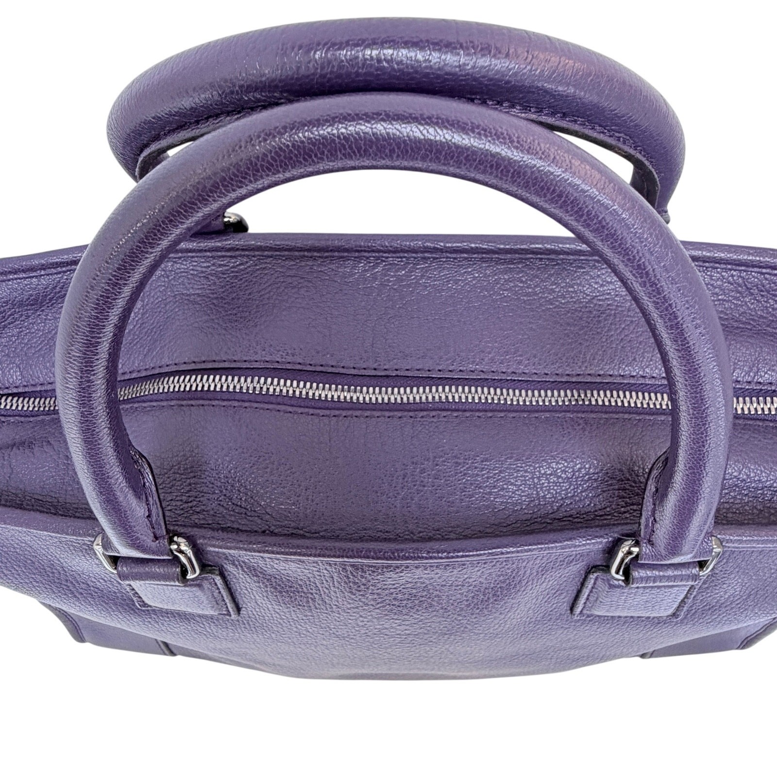 Loewe Amazona 36 Purple Leather Top Handle Bag Silver Hardware COA Dustbag Keys