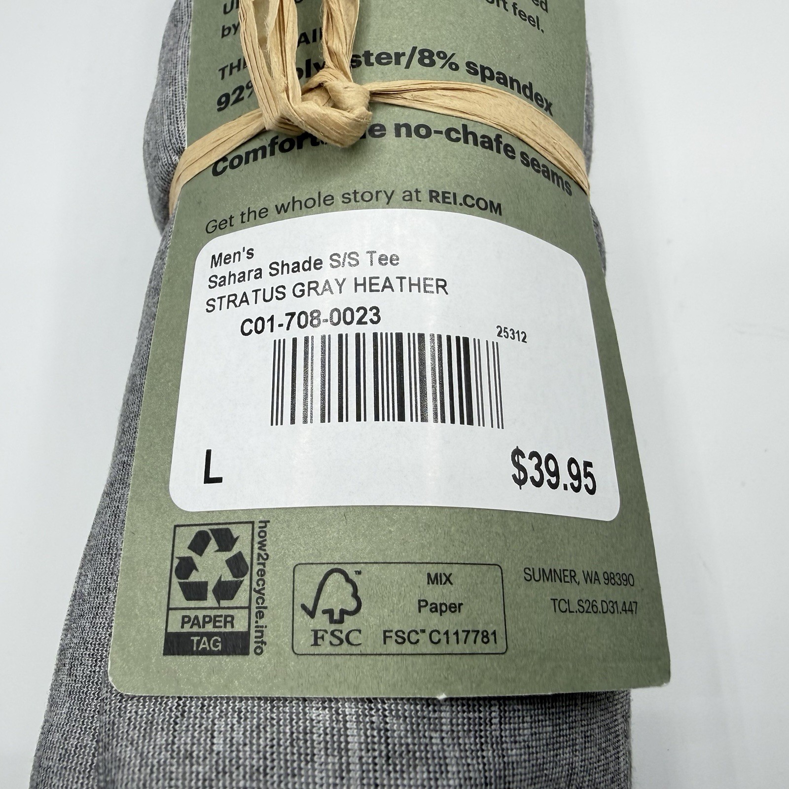 REI Sahara Shade Tee Men’s Large Gray Heather UPF Sun Shirt