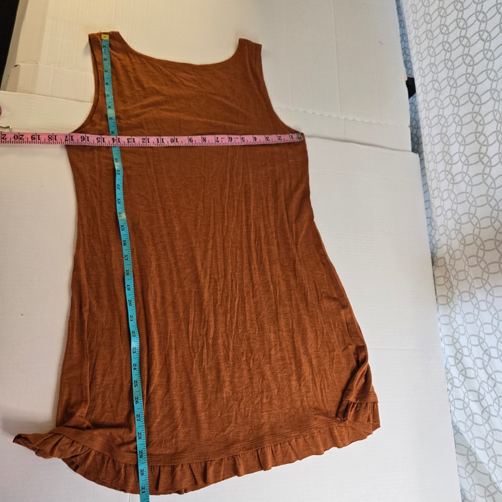 LOGO Layers Womens Tank Top Tunic Medium Rust Orange Ruffle Hem Scoop Neck