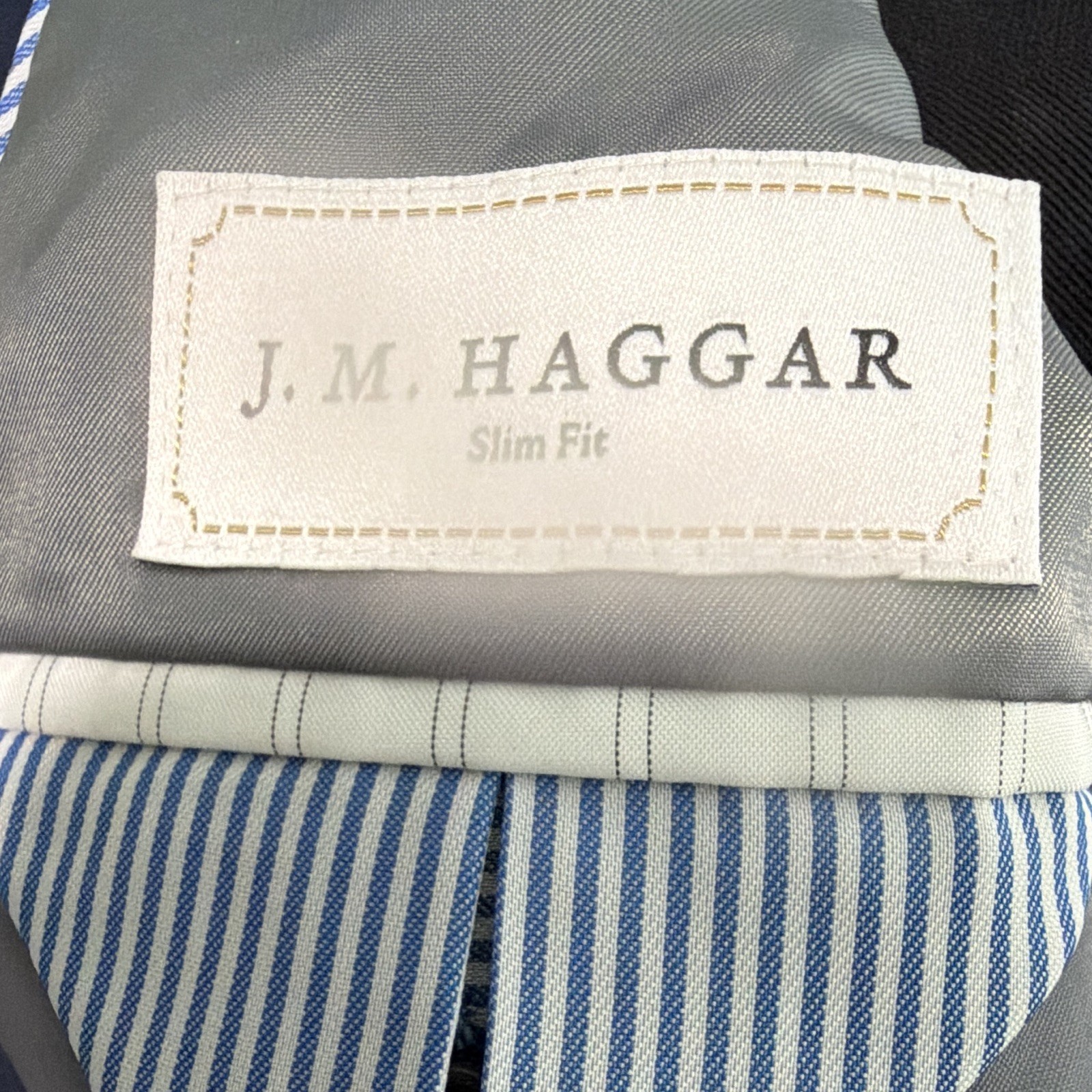 J.M. Haggar Men’s Navy Slim Fit 2-Piece Suit 40R 34×30 Stretch Flat Front