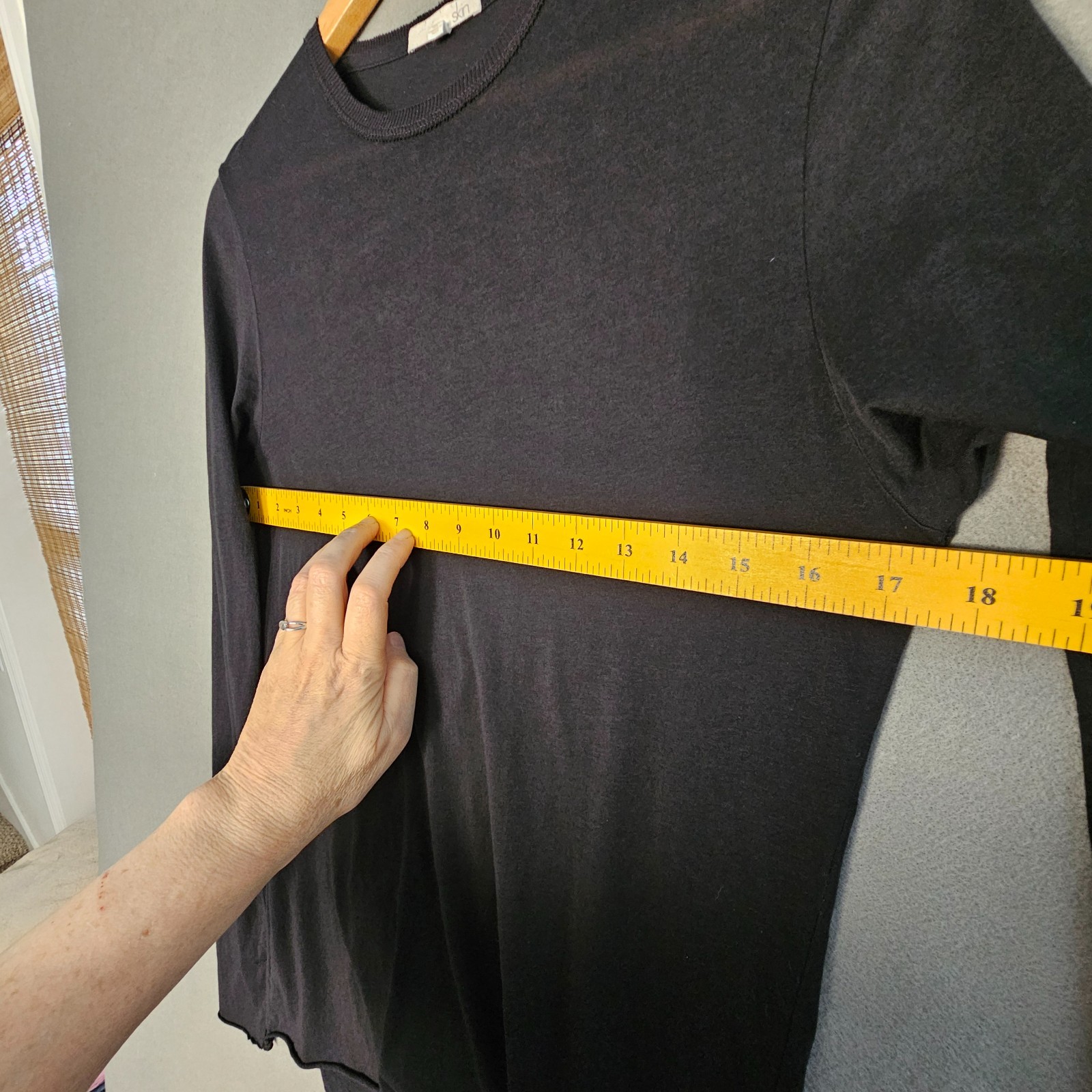 Skin 100% Pima Cotton Long Sleeve Tee Black Tissue Thin Lightweight Womens 2