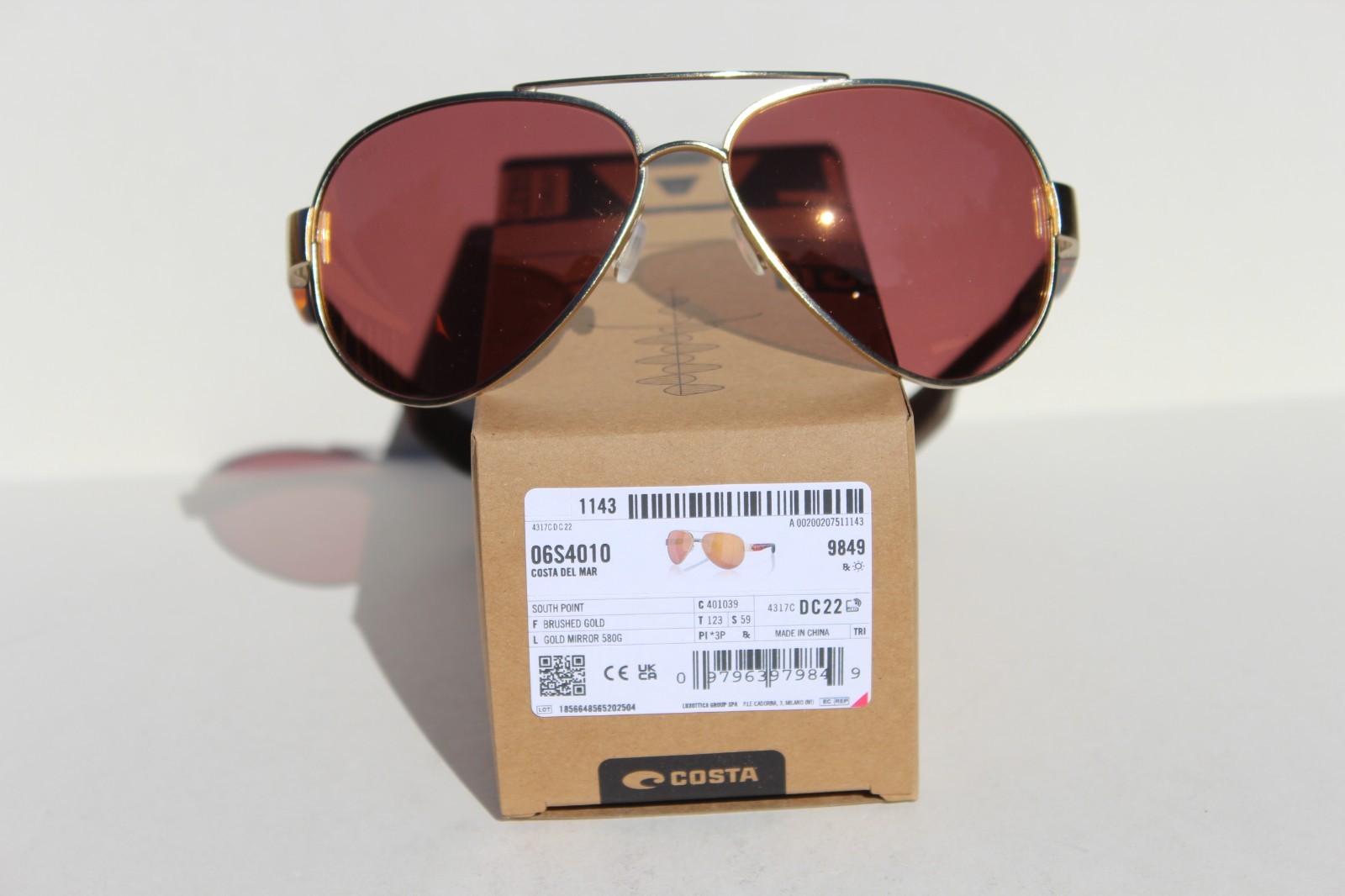 COSTA DEL MAR South Point POLARIZED Sunglasses Brushed Gold/Gold Mirror 580G NEW