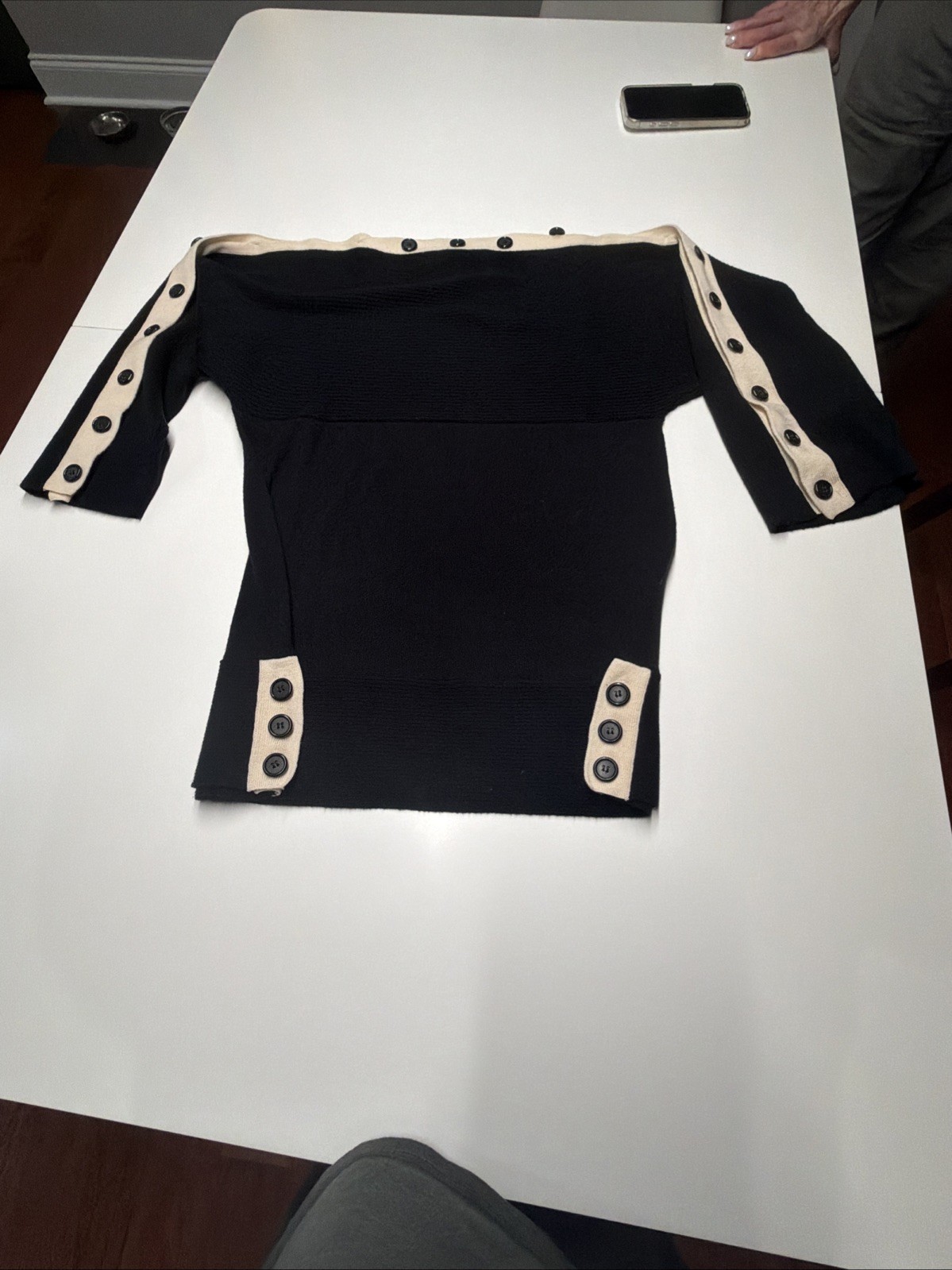 Gwen Stefani L.A.M.B. sweater Black With White Trim And Black Buttons