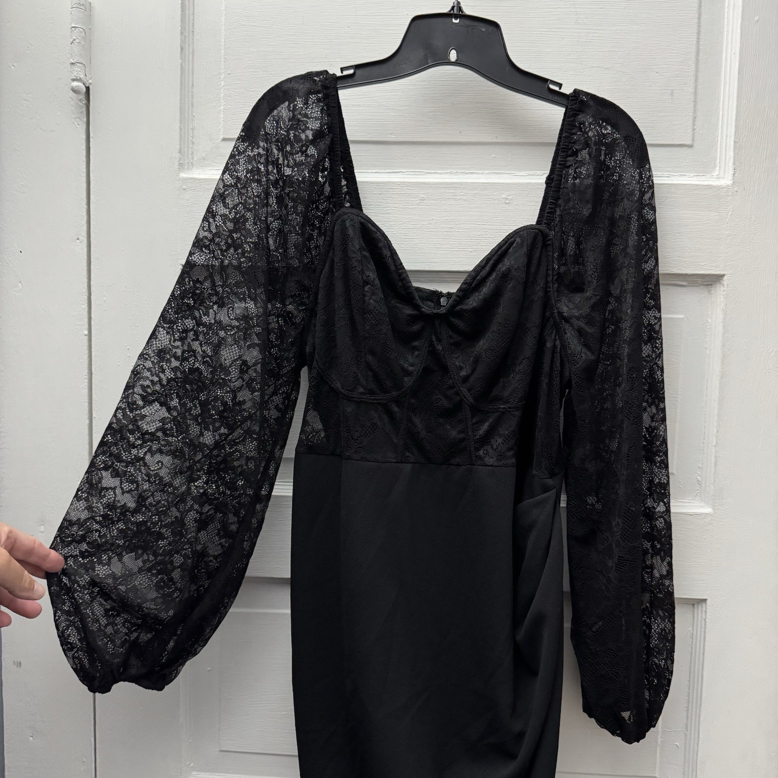 NWT SHEIN Belle Curve 2XL Black Lace Sleeve Midi Dress Sweetheart Slit Plus
