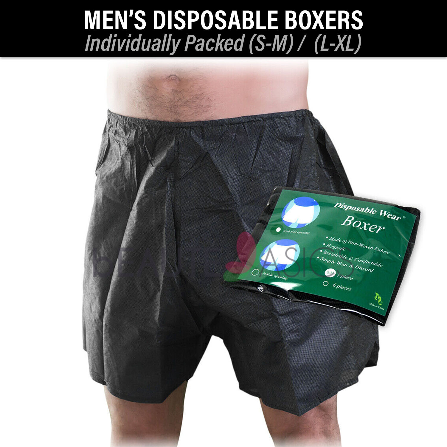 10 Pcs Men’s Disposable Black Boxer Underwear for Gym Travel Sauna – Single Pack