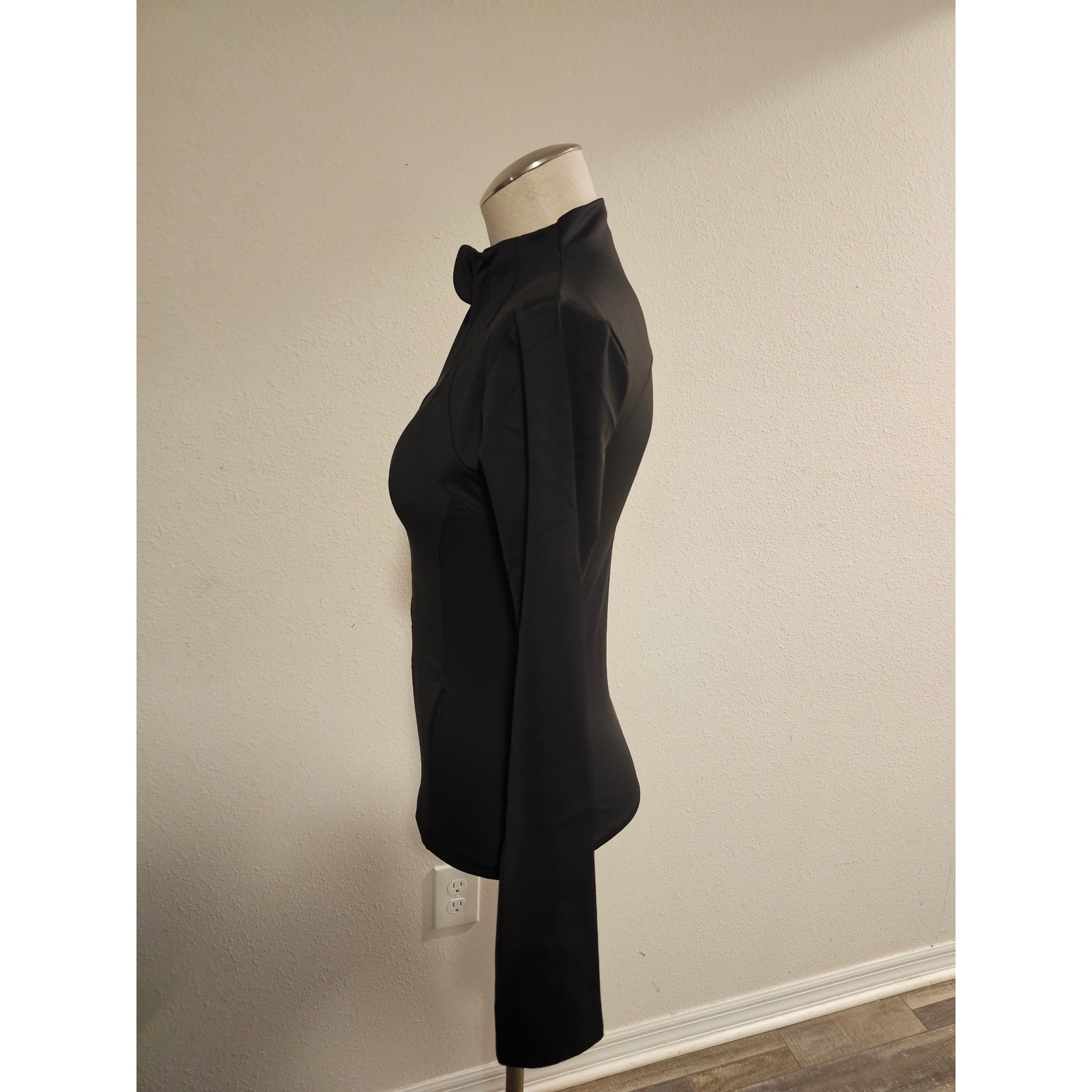 Womens Black Full Zip Mock Neck Athletic Track Jacket Size L