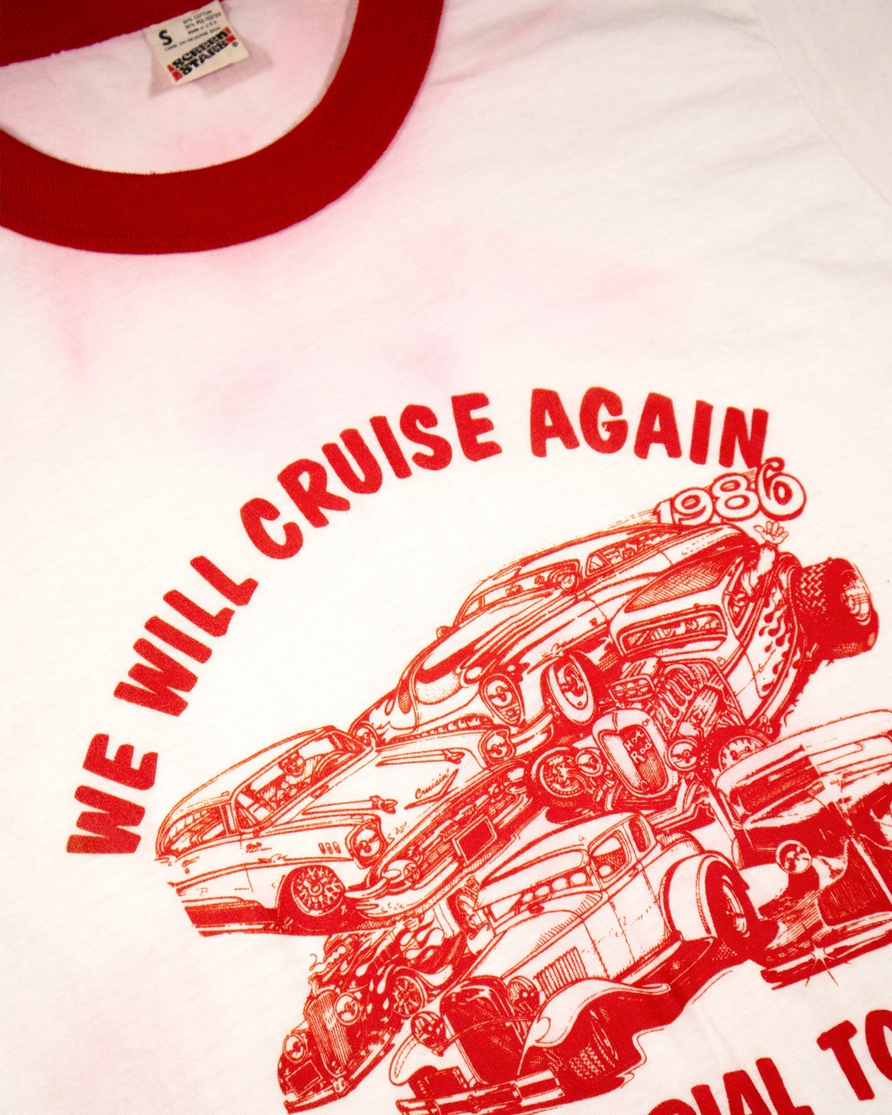 1980s We Will Cruise Again Vintage Ringer T-Shirt Car Culture Screen Stars S
