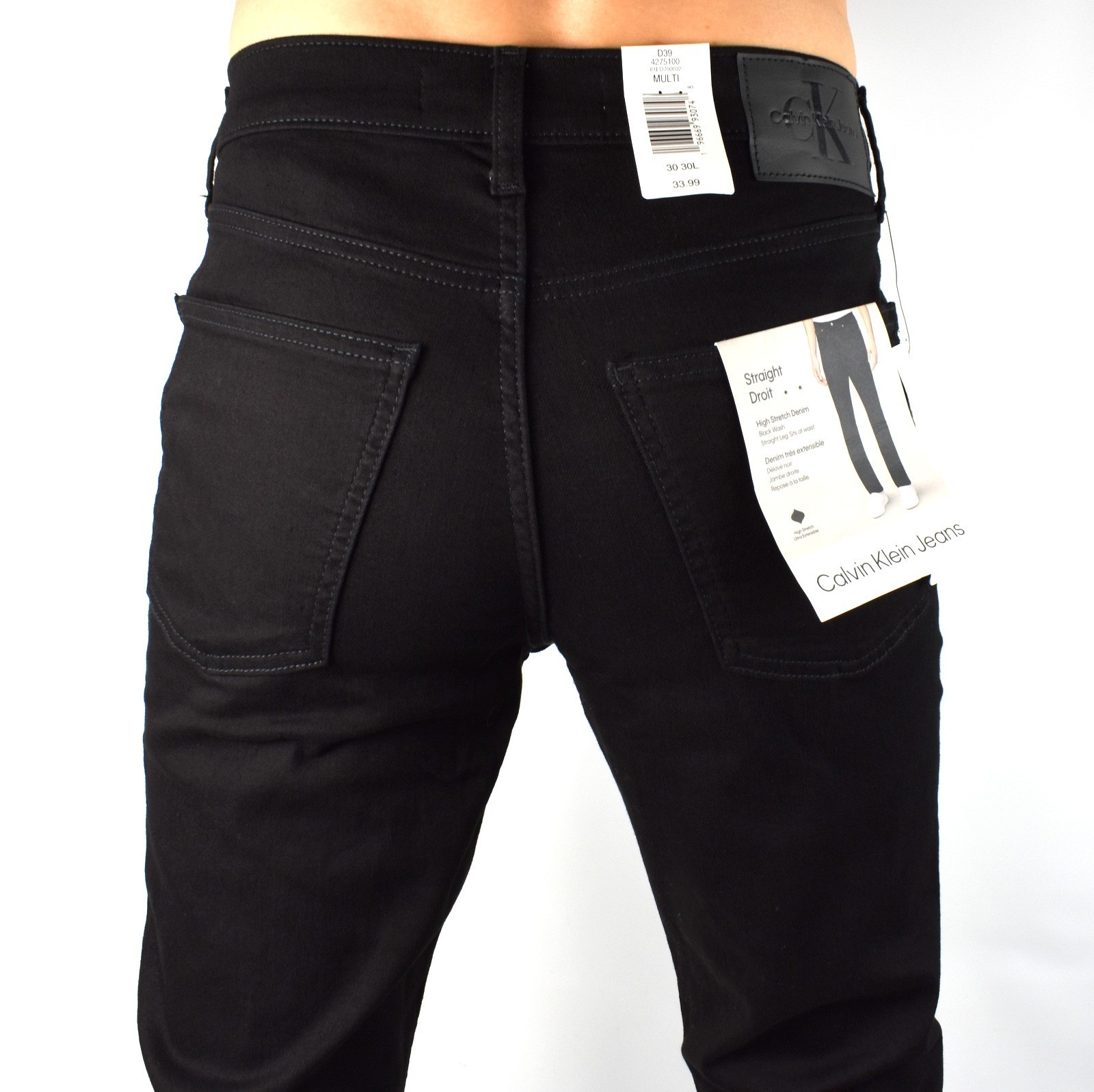 Calvin Klein CK Men’s Black Wash Straight leg High Stretch Denim Jeans