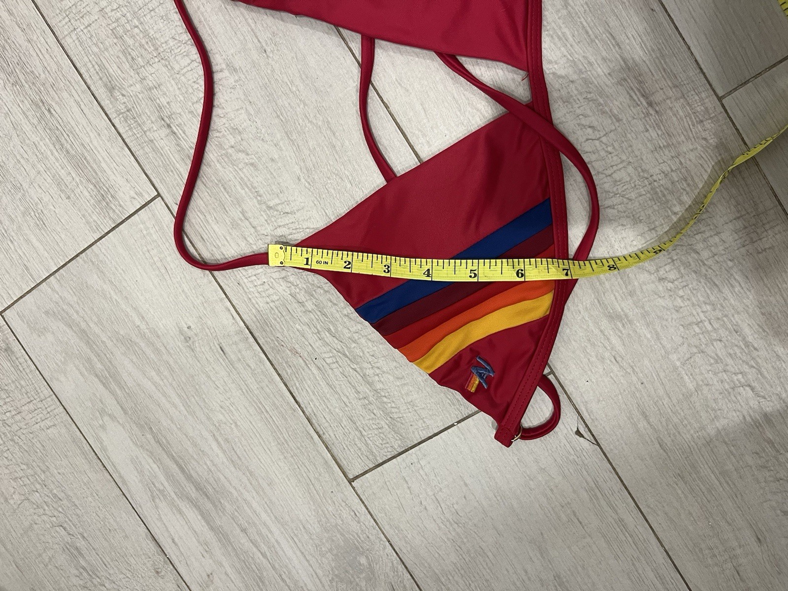Aviator Nation 5 Stripe triangle cross-back bikini top Red M/L