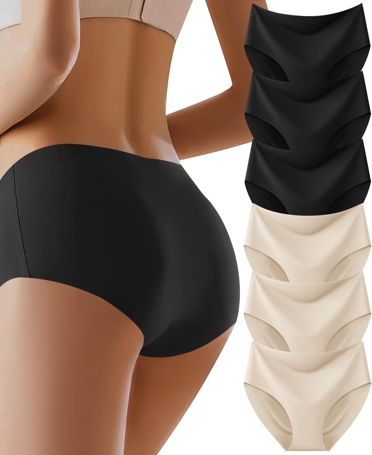 Seamless No Show High Waisted Womens Panties Full Coverage Underwear 6 Pack