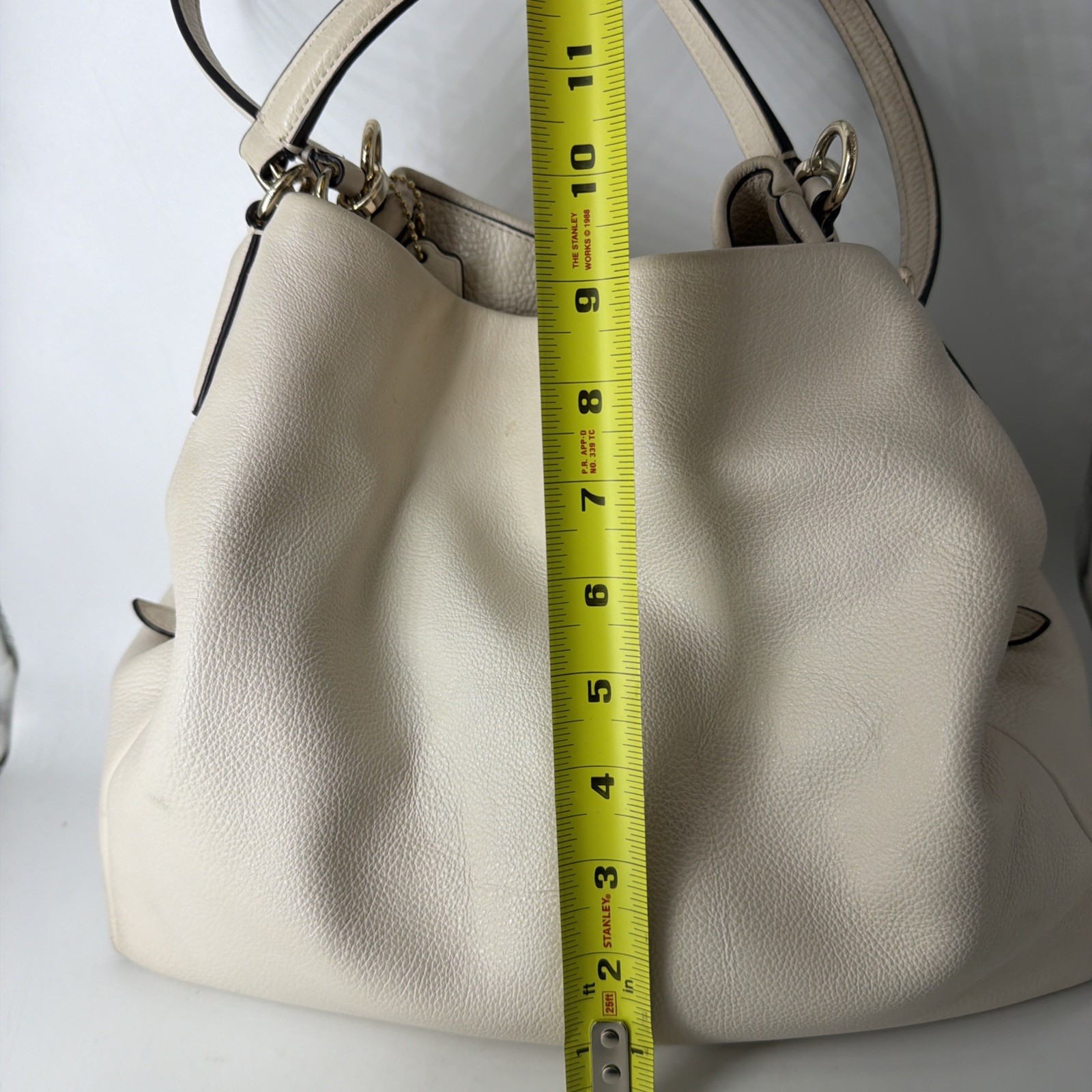 Coach Madison Phoebe Shoulder Bag Bone Pebbled Leather F35723 Compartments 3 Zip