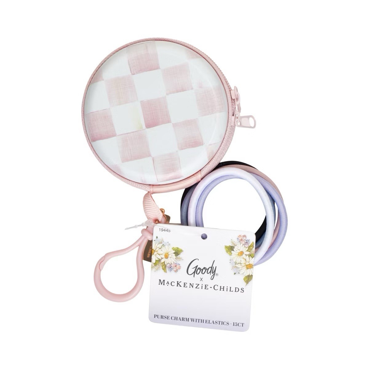 MacKenzie Childs x Goody Target 🎀 Pink Rosy Check Elastic Pouch • 10 Hair Ties