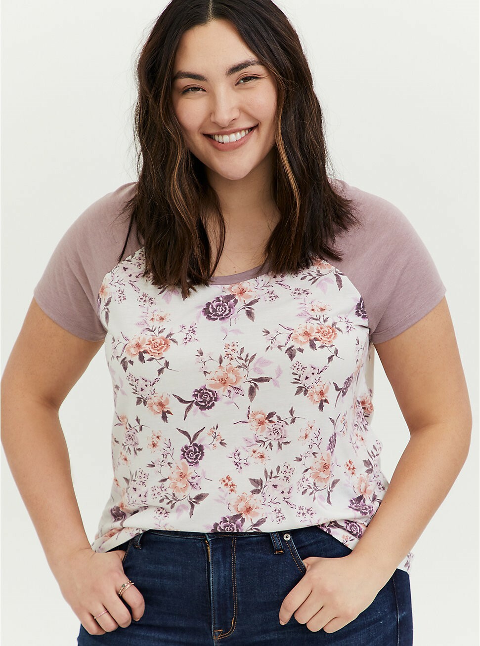 Torrid Raglan Shirt Featherlight Floral Mauve Pink NWT New 00X