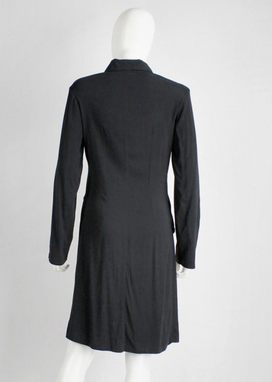 Ann Demeulemeester hip drape black long sleeve rayon shirtdress Size 38