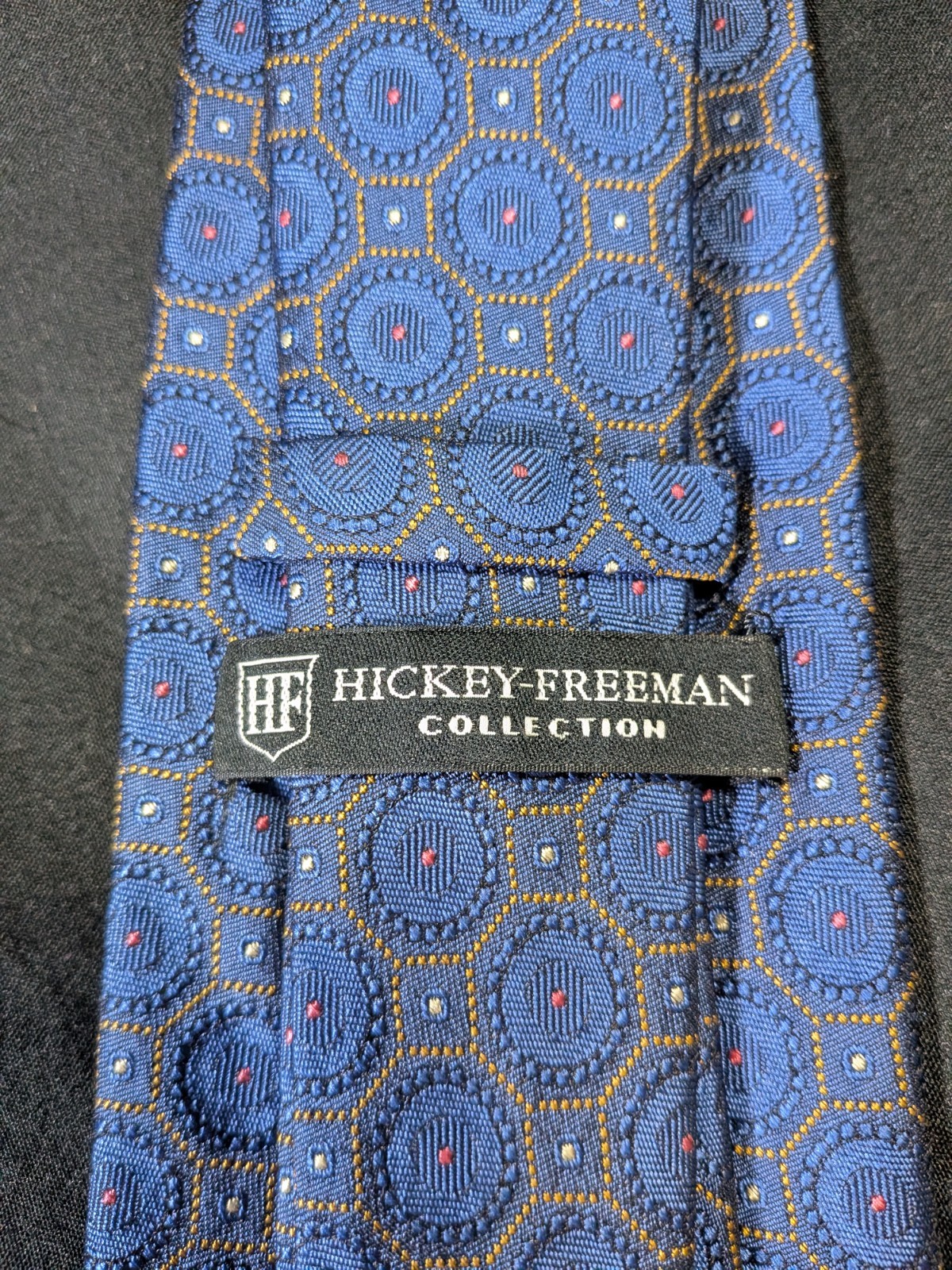 Hickey-Freeman Collection Men’s Jacquard Silk Geometric Tie Blue/Gold Italy