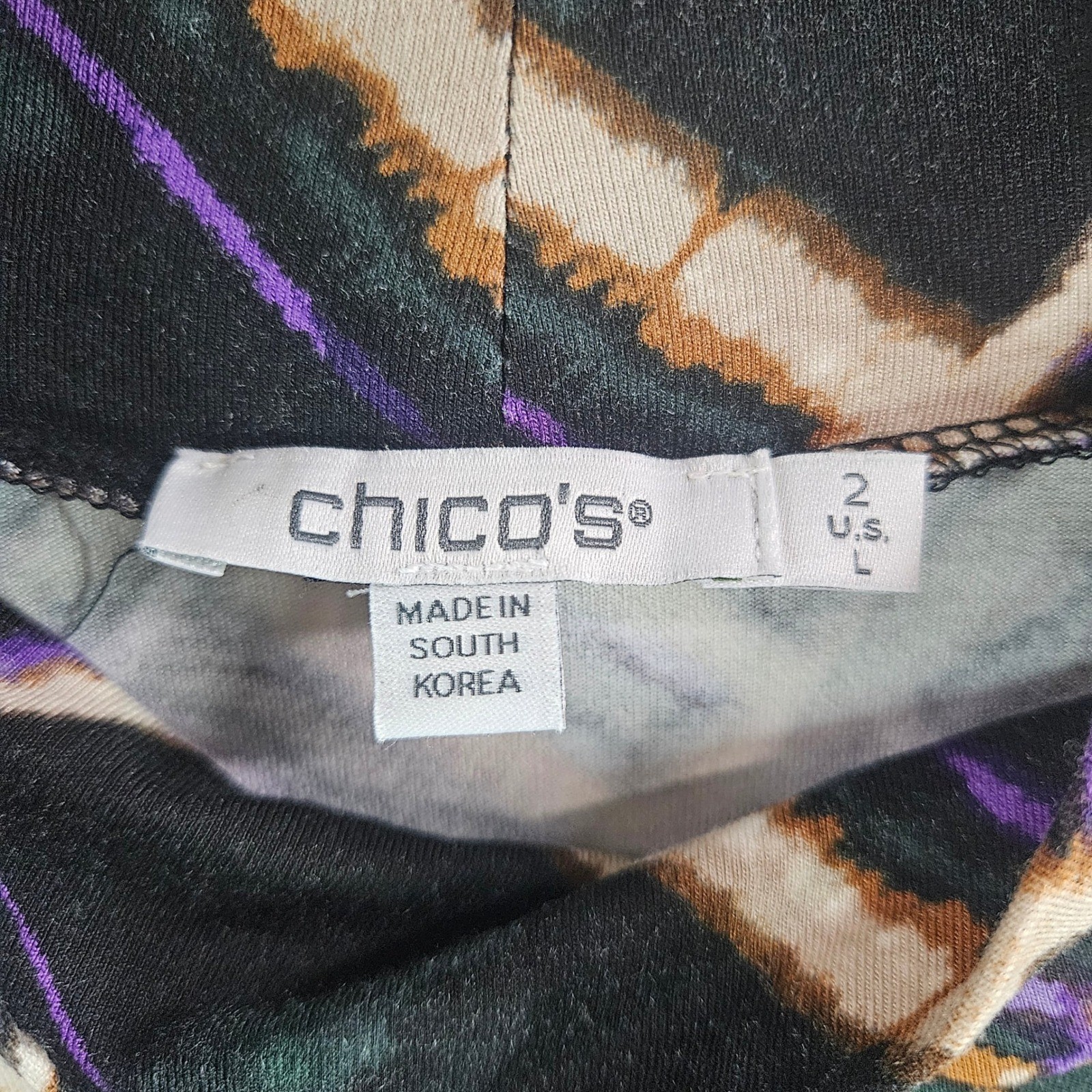 Chicos Womens Mock Neck Top Size 2 Large Black Purple Plaid Long Sleeve Rayon