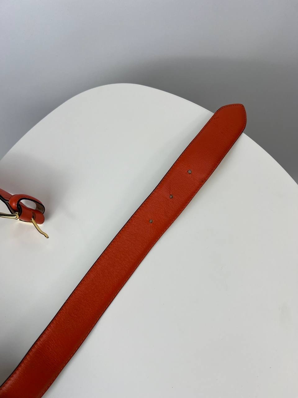 Vintage MOSCHINO Redwall Orange Leather Belt Gold Letter Logo Size 42 Italy Rare