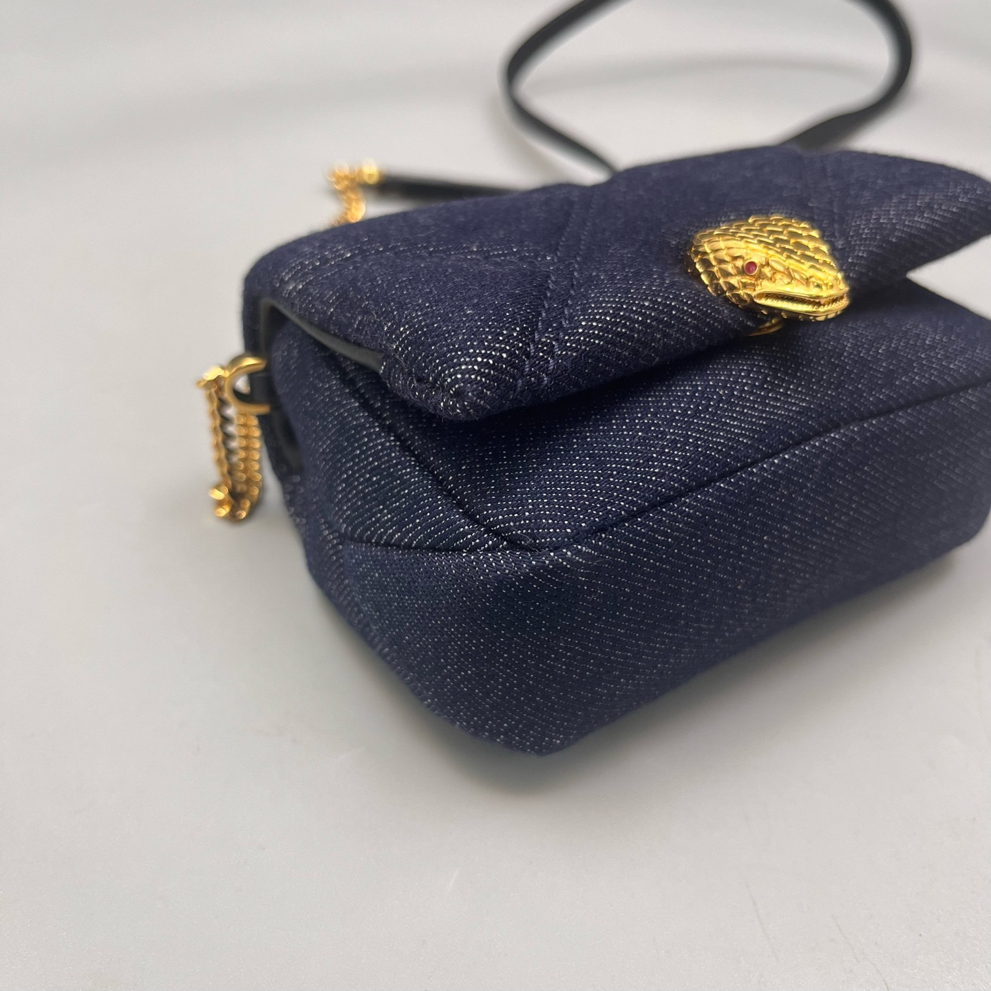 Authentic Bvlgari Serpenti Forever Mini Chain Bag Denim Crossbody Bag Navy Blue