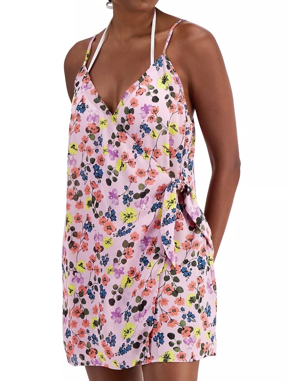 Miken Womens Faux Wrap Tie Front Cover-up, Orchid/Tea rose, XL, New