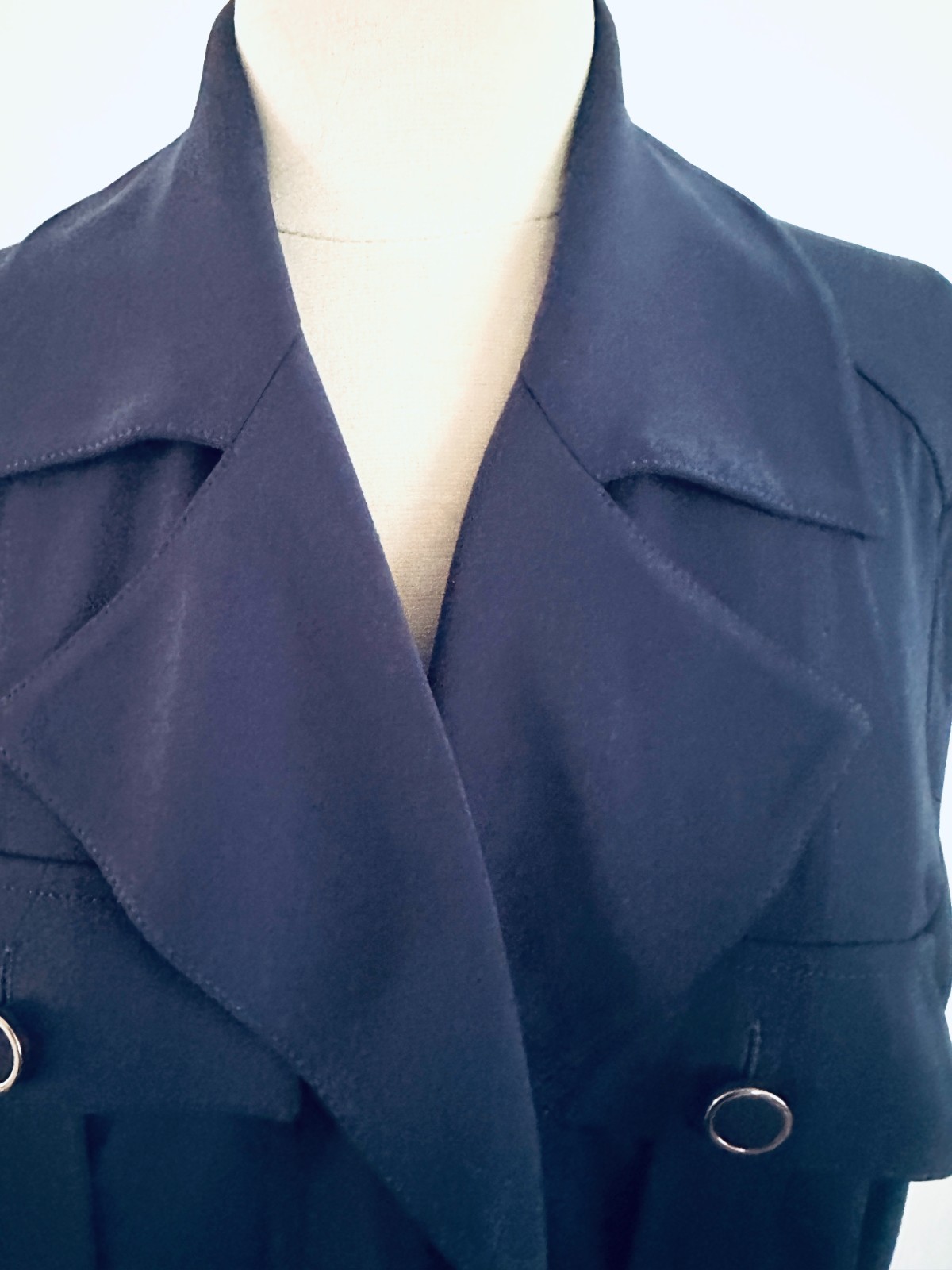 Lafayette 148 NY Navy Casual Button Up Topper Jacket Safari Style, Size Large