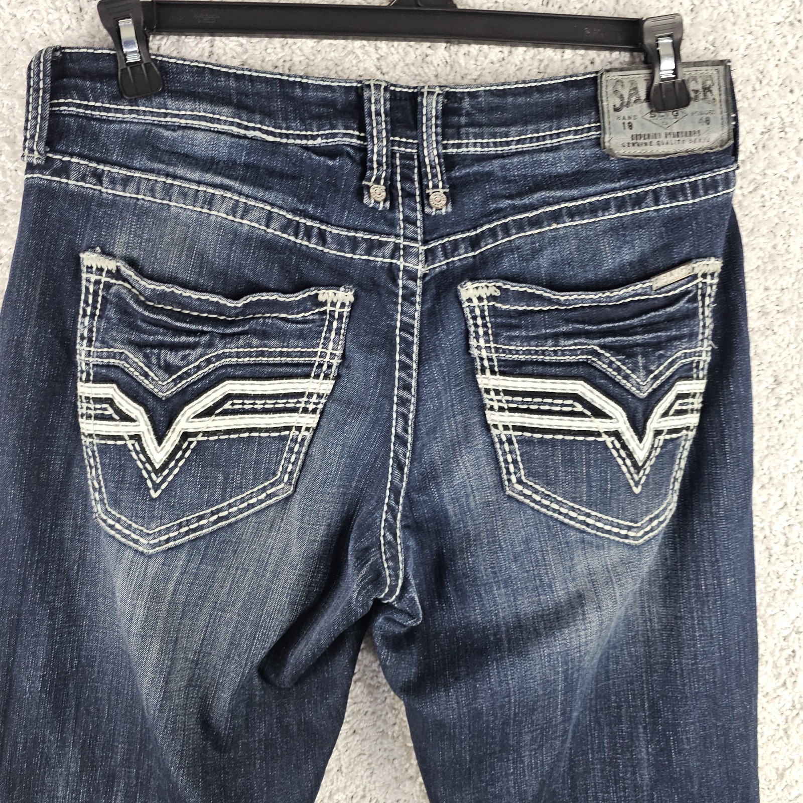 Buckle Salvage Jeans Mayhem Bootcut Fit Dark Wash Denim Mens 34×33.5 Whiskering
