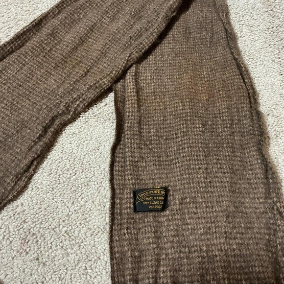 100% Pure Wool Scarf Tan Brown Houndstooth Fringe