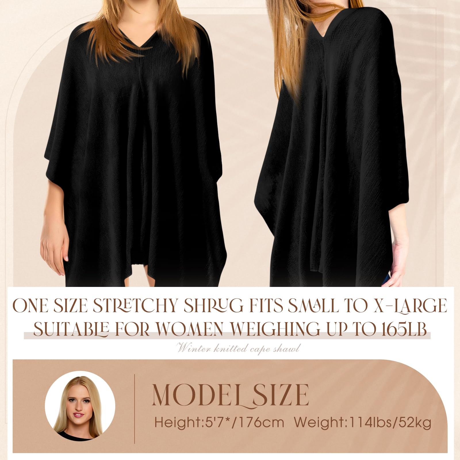 Women Ponchos Sweater Solid Knit Versatile Lightweight Shawl Wrap Scarf Cape