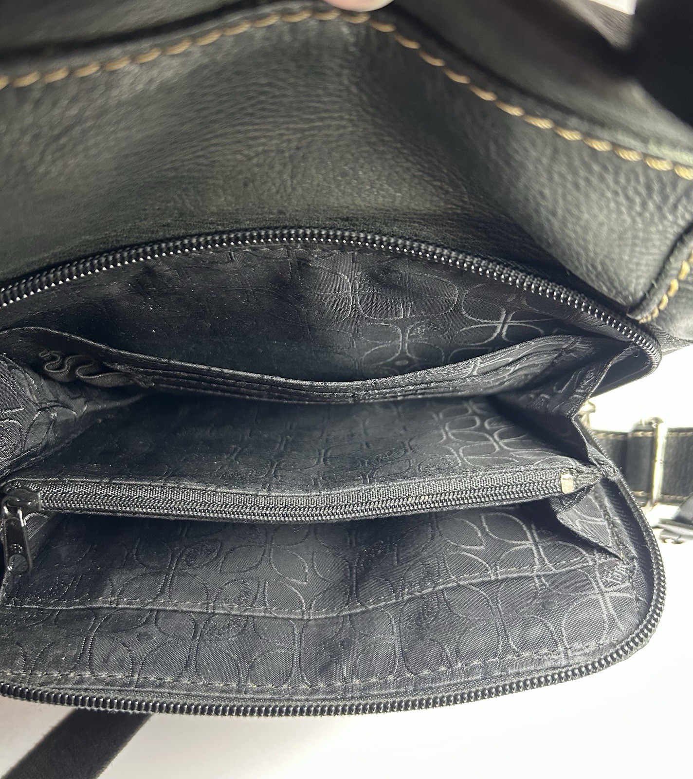 Fossil Crossbody Organizer Bag Black Leather VGUC Messenger Card slots
