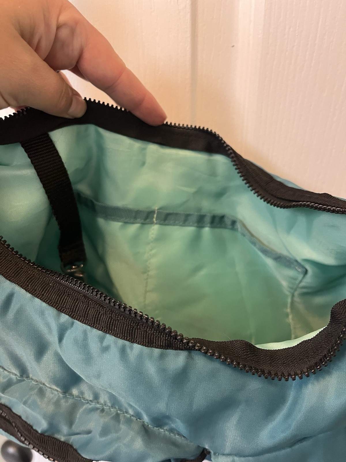 Teal Medium Crescent Shoulder Bag Zip Closure Mesh Pockets Detachable Strap