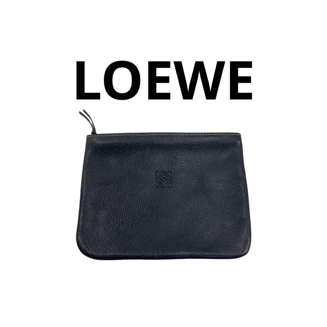 LOEWE Vintage Leather Pouch Women Pre-Owned Anagram Logo Navy