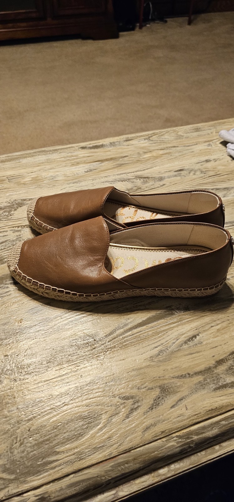 Sam Edelman Kesia Leather Espadrilles Slip-On Loafers, Size 10 M, Caramel Brown