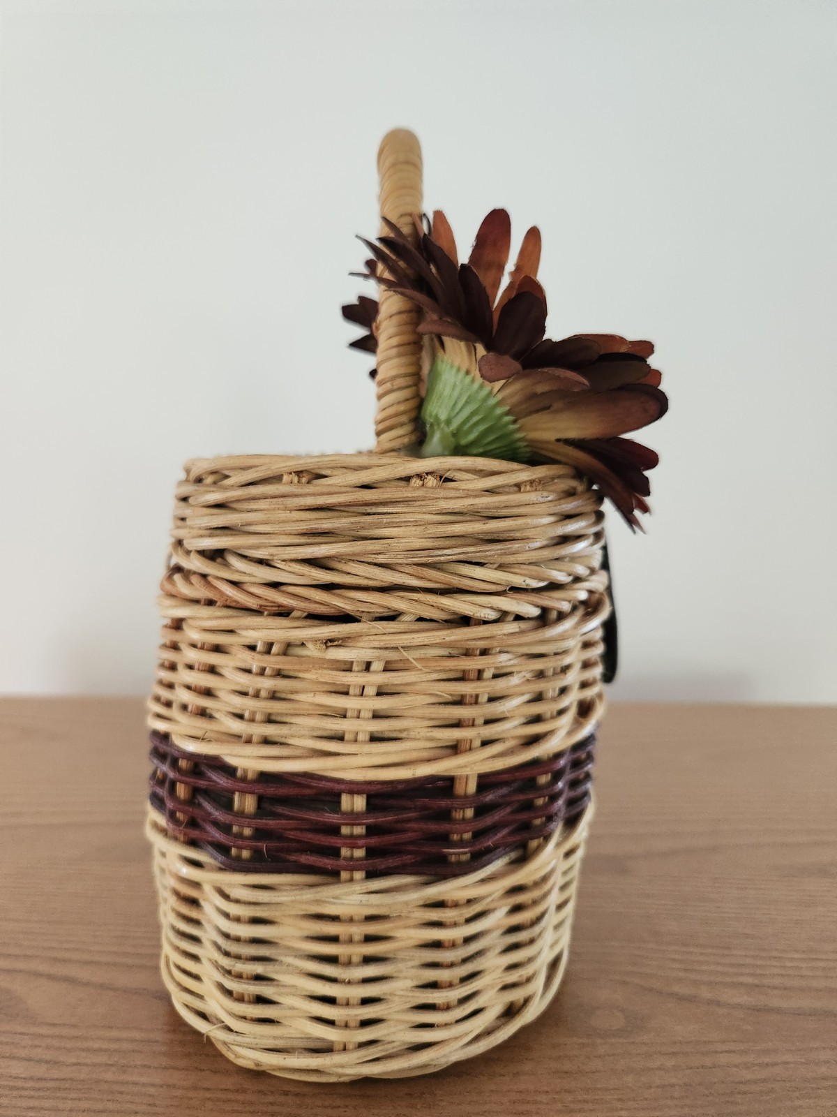 Vintage Wicker Basket Handbag Bird Nest Flower Daisy Brown Novelty Purse