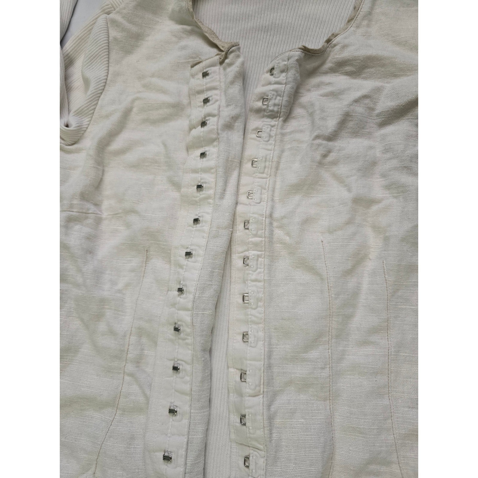 Brunello Cucinelli Cream Mixed Media Hook Eye Front Long S Top Small Cotton&Silk