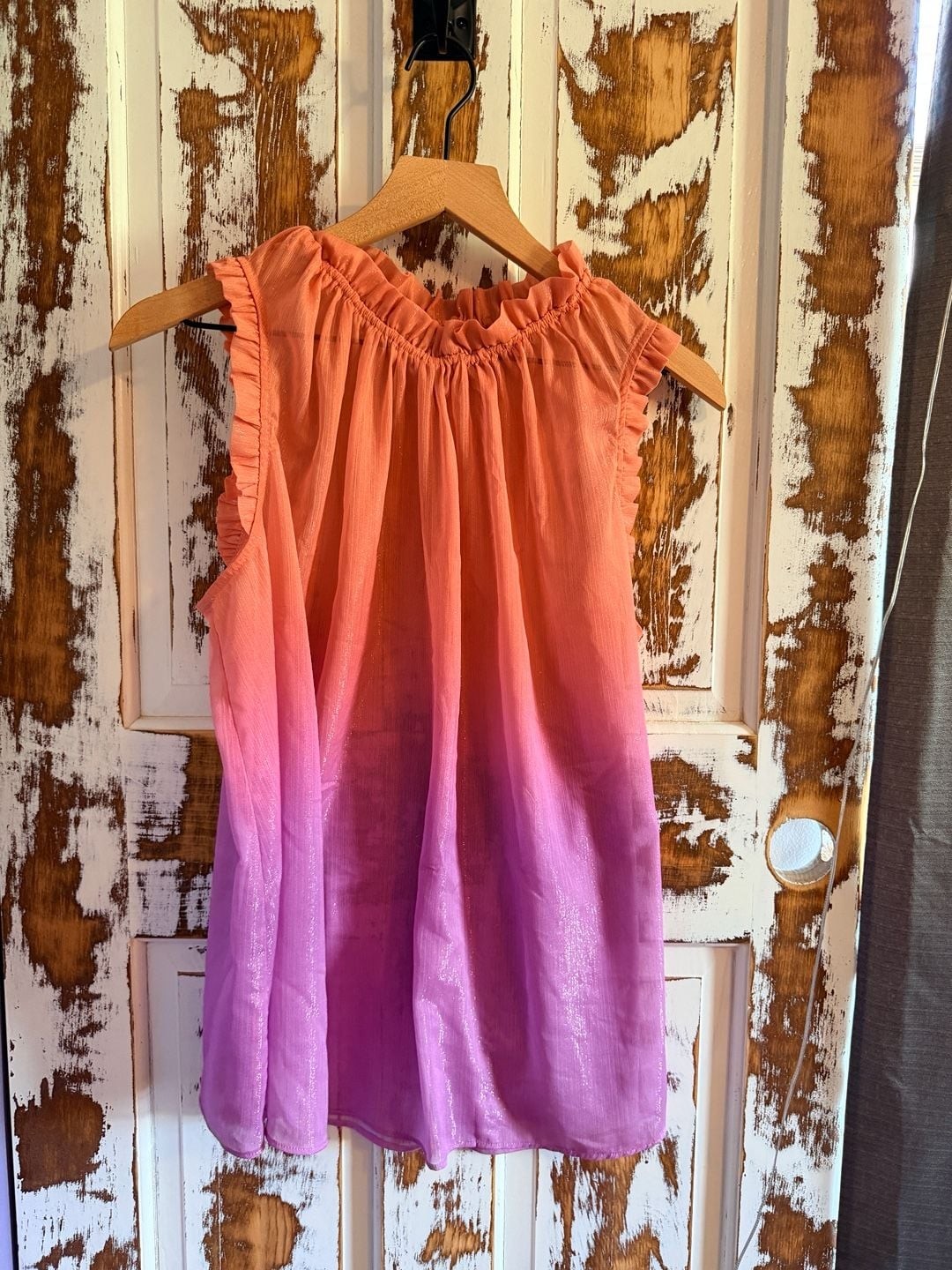 Maison d’Amélie Boho Soft Girl Cottagecore Ombré Ruffle Neck Sheer Blouse Size